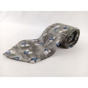Pierre Cardin Necktie Men OS Grey Blue Geometric Silk Classic Wide Tie USA Made